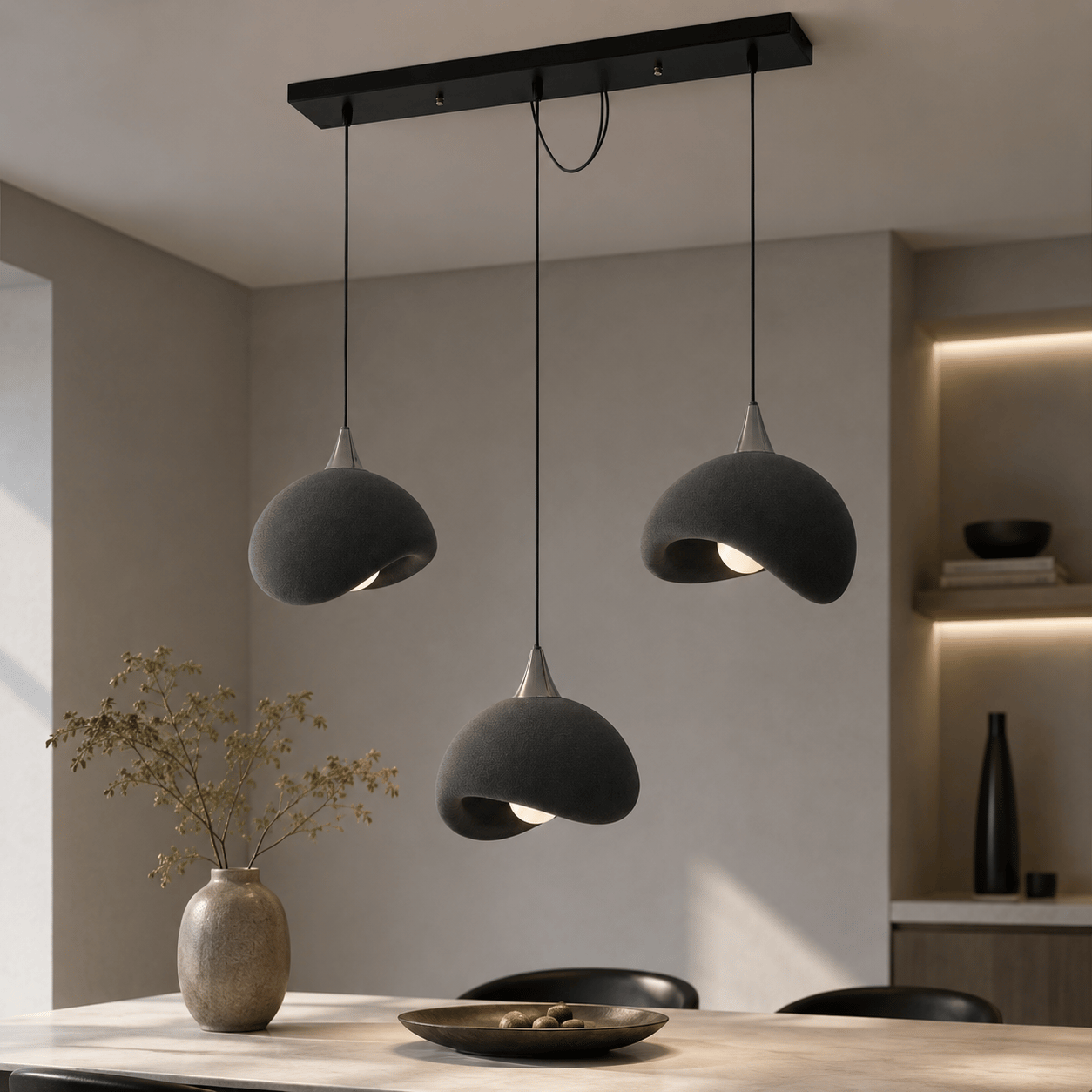 Beton Görünümlü 3D PLA Plastik İskandinav Tarz Sarkıt Avize – Salon ve Cafe İçin 61-70 CM Gri