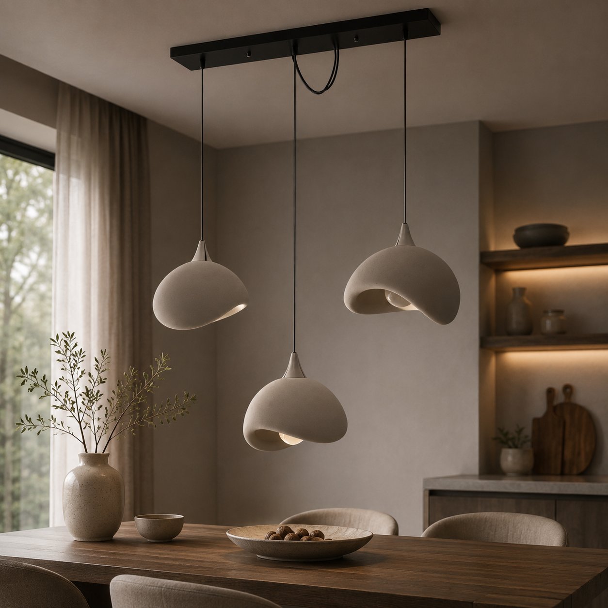 Beton Görünümlü 3D PLA Plastik İskandinav Tarz Sarkıt Avize – Salon ve Cafe İçin 61-70 CM Beyaz