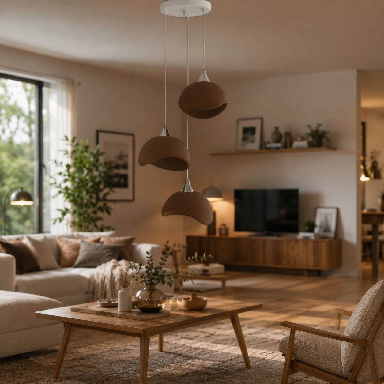 Beton Görünümlü İskandi̇nav Tarzi Salon Oturma Odası 3'lü Avize 32 X 70 CM Kahverengi