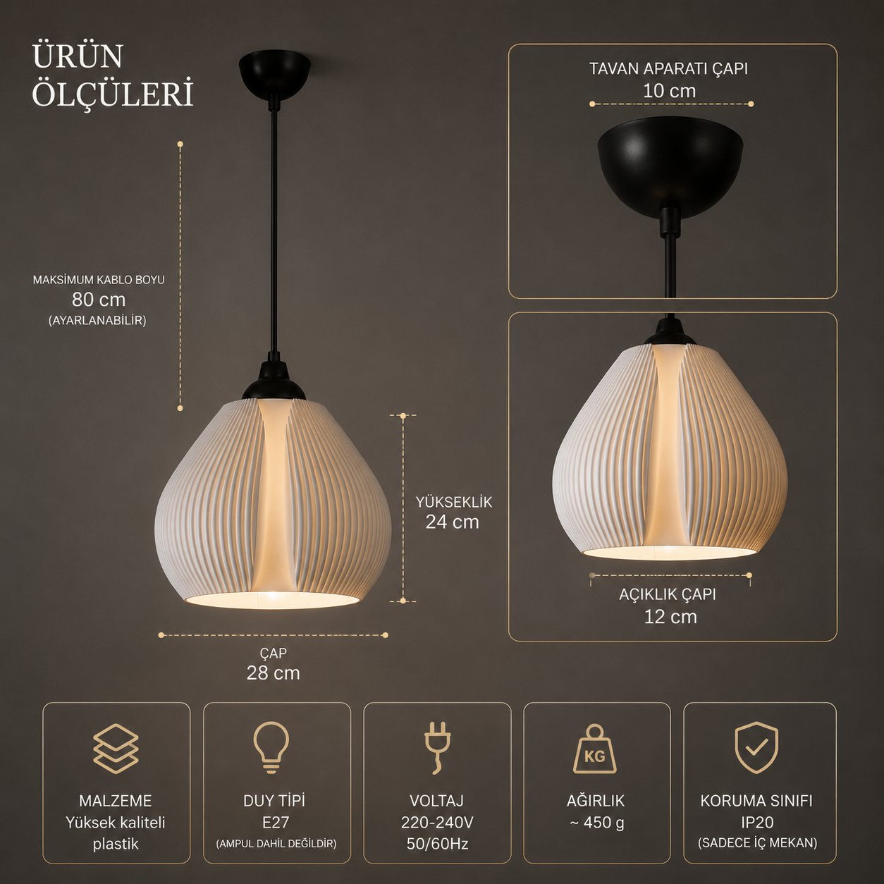 Bohem Sarkıt Avize 3D Tasarım Salon ve Oturma Odası Aydınlatması 25 X 20 CM Beyaz