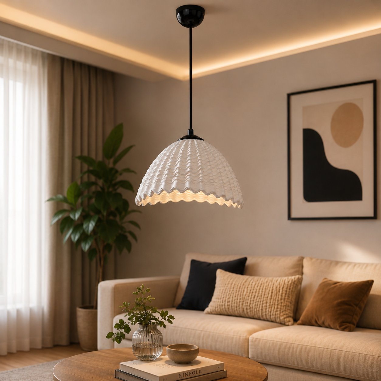 Dalga Desenli Sarkıt Avize – Modern Dekoratif Tavan Aydınlatması Siyah Askı