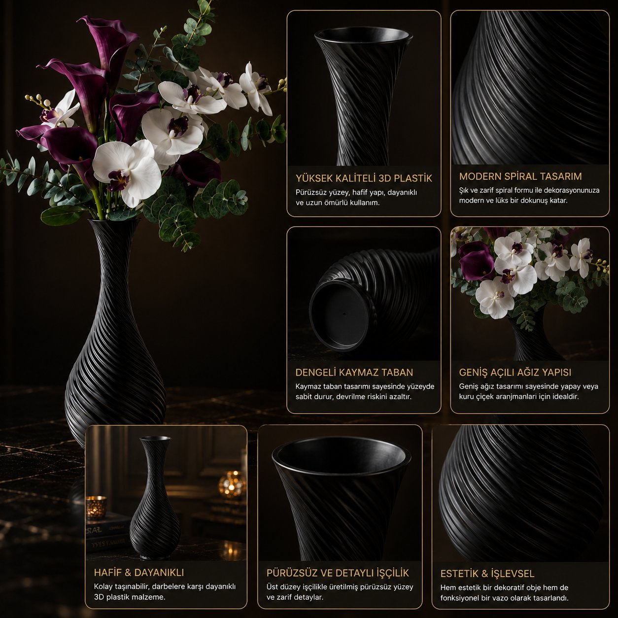 Dekorati̇f Sarmal Twi̇st Salon Oturma Odasi Vazo – Salon Dekoru Siyah