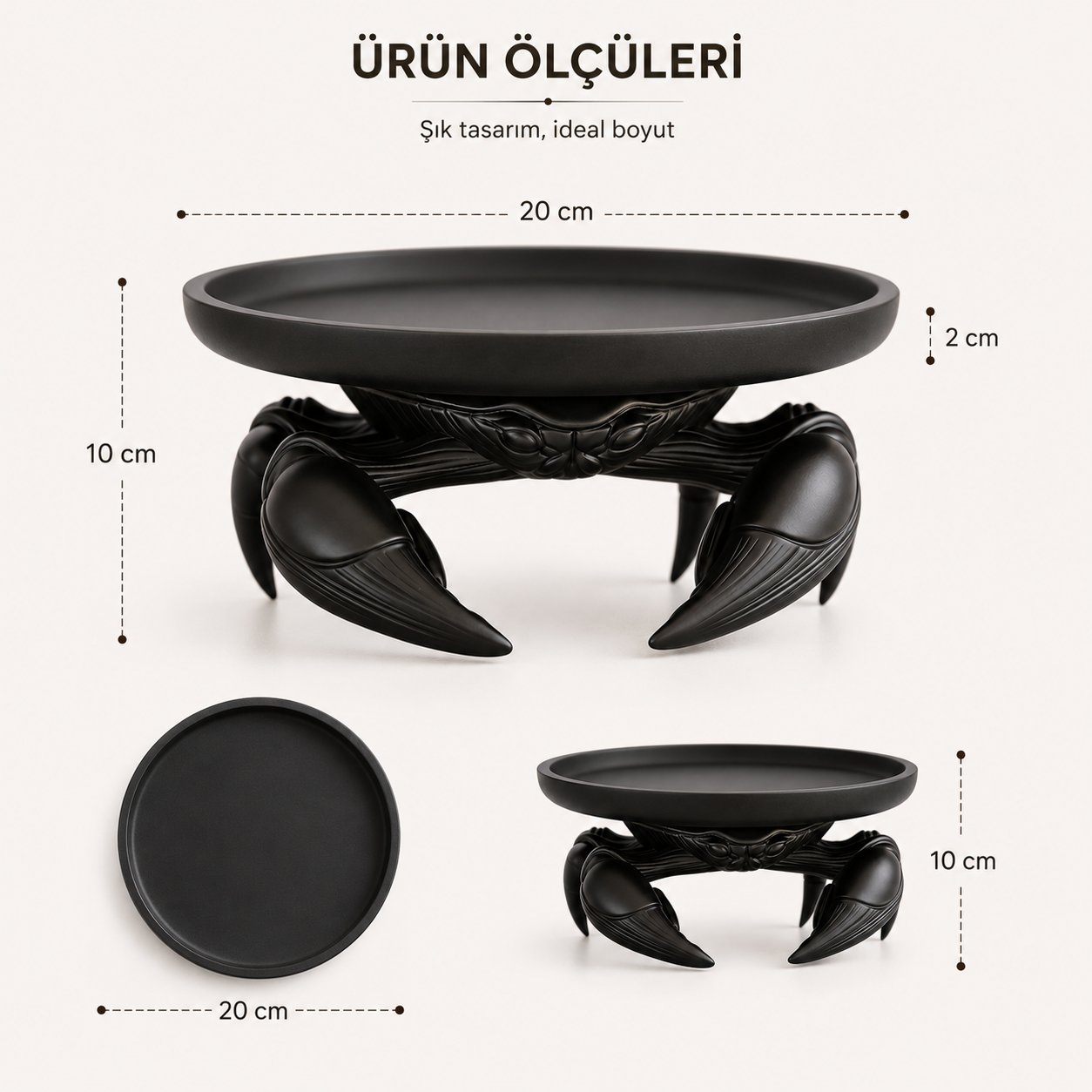 Dekorati̇f Yengeç Sunum Sehpa Organi̇zeri̇ Plasti̇k Organizer 25 X 20 CM Siyah