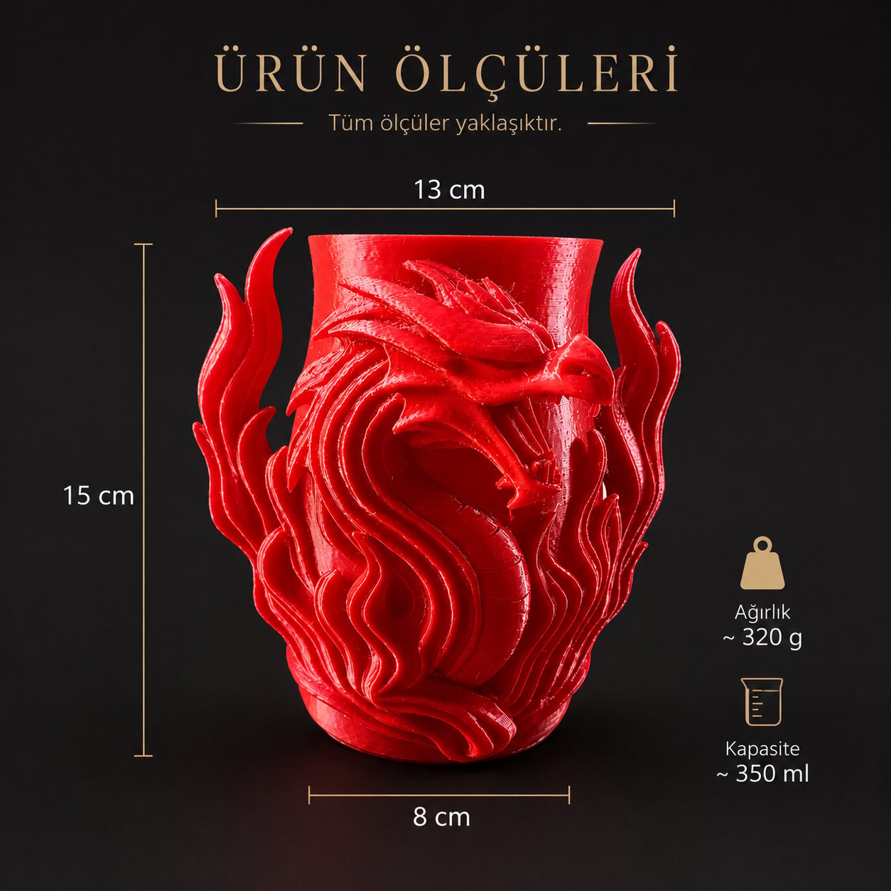 Ejderha Vazo 15 Cm Kırmızı