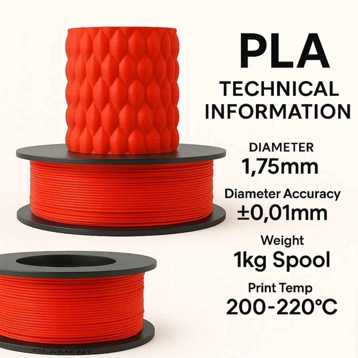 Filetto PLA+ 3D Filament – 1.75mm – 1KG – AMS Uyumlu Kırmızı