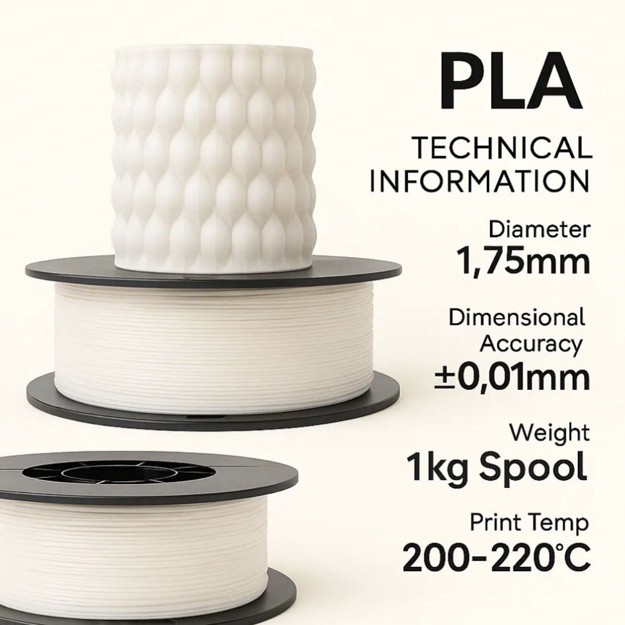 Filetto PLA+ 3D Filament – 1.75mm – 1KG – AMS Uyumlu Soft Beyaz