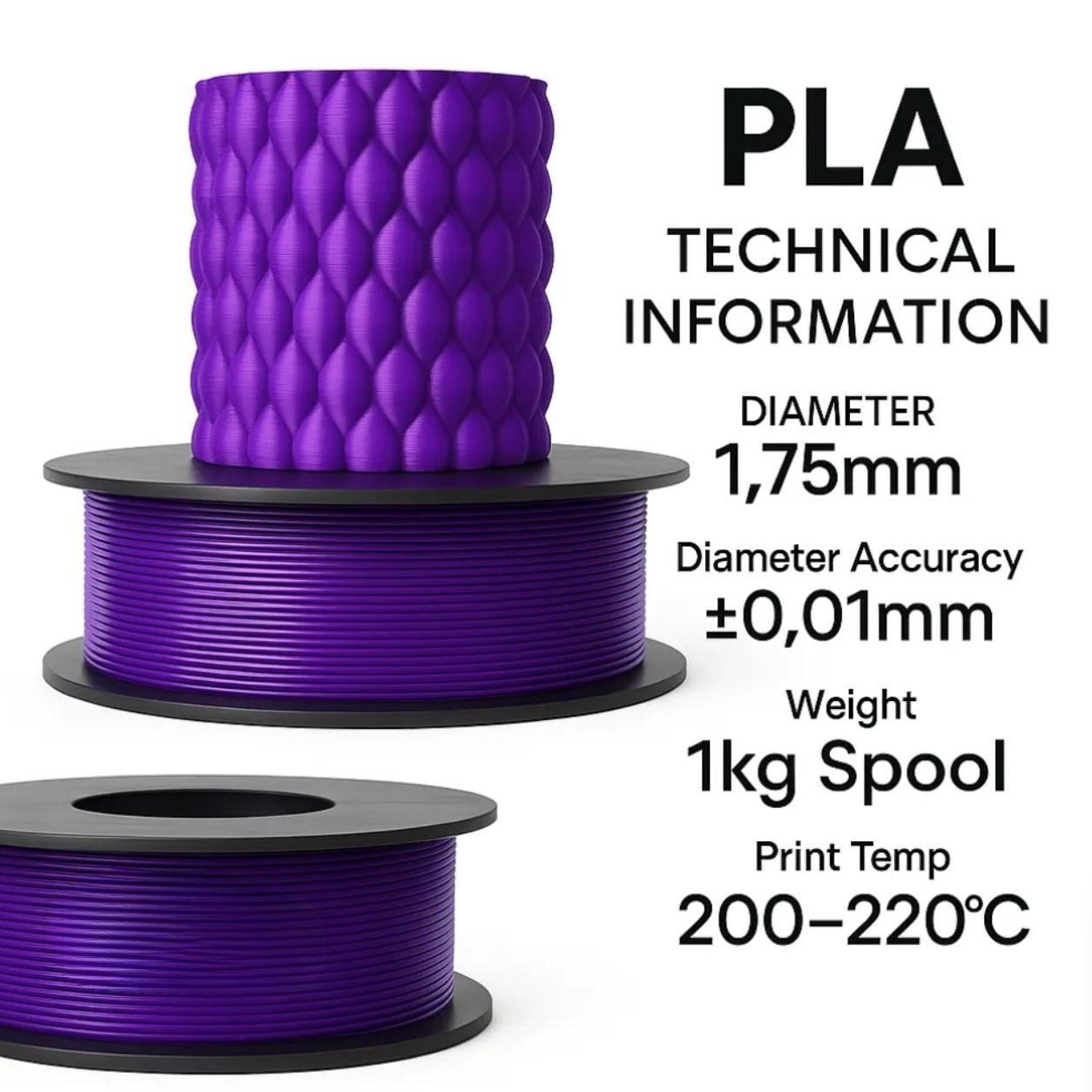 Filetto PLA+ 3D Filament – 1.75mm – 1KG – AMS Uyumlu Mor