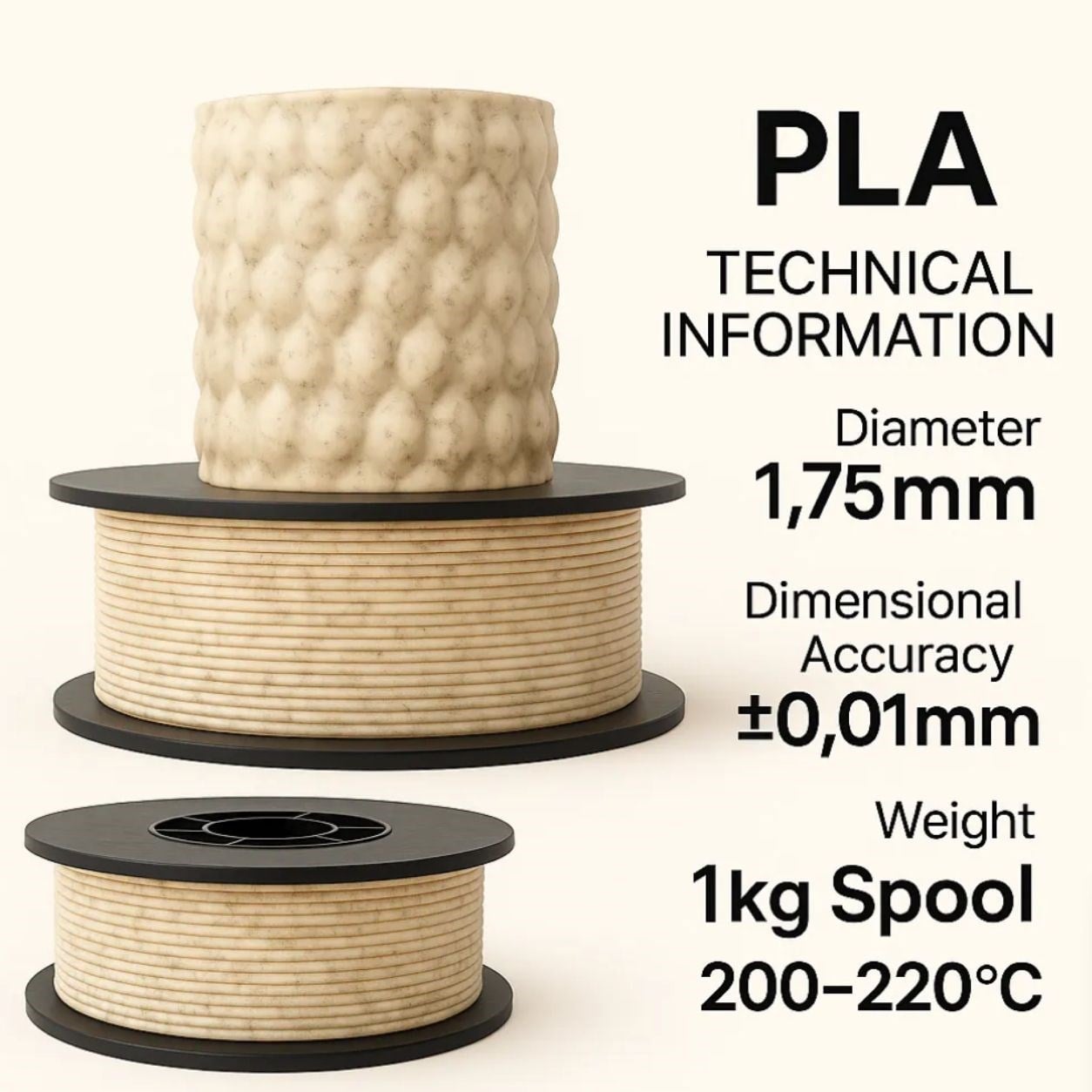 Filetto PLA+ 3D Filament – 1.75mm – 1KG – AMS Uyumlu Mermer Desenli Bej