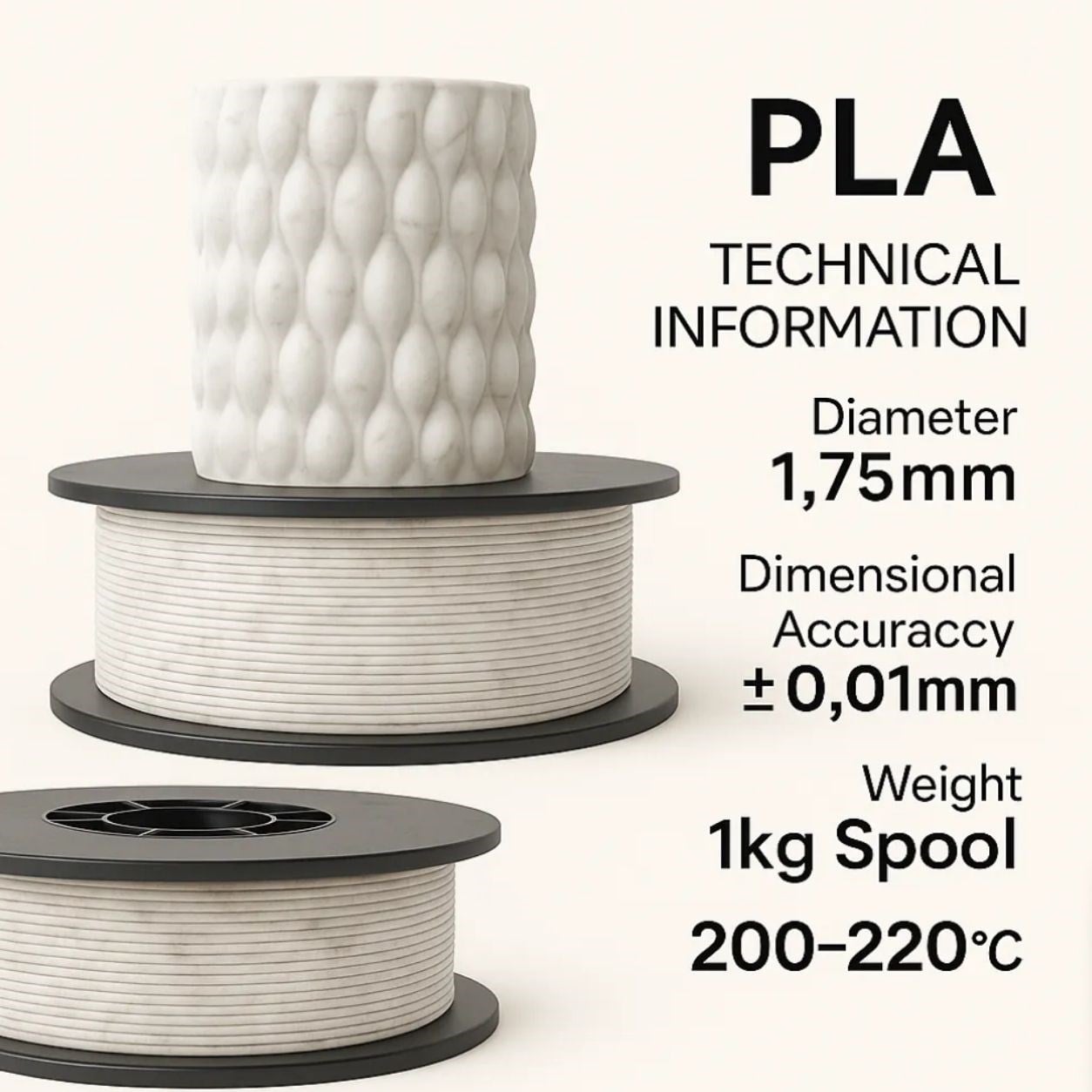 Filetto PLA+ 3D Filament – 1.75mm – 1KG – AMS Uyumlu Mermer