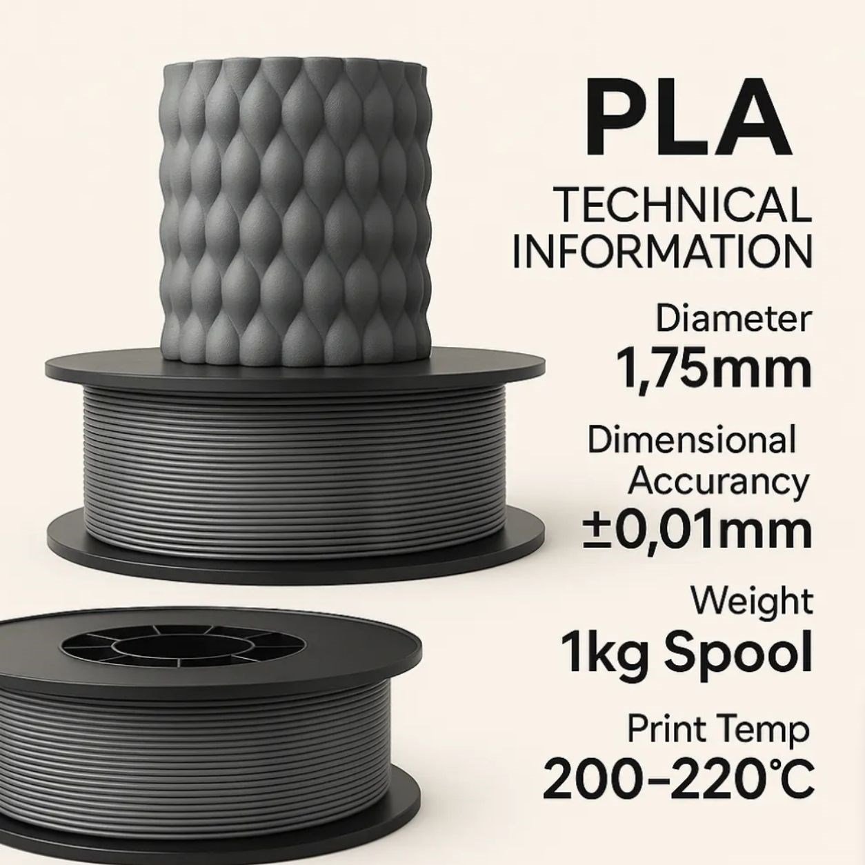 Filetto PLA+ 3D Filament – 1.75mm – 1KG – AMS Uyumlu Gümüş Gri