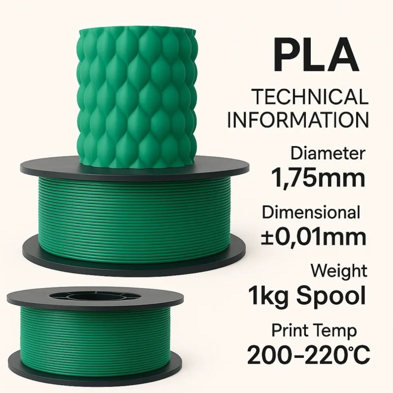 Filetto PLA+ 3D Filament – 1.75mm – 1KG – AMS Uyumlu Yeşil
