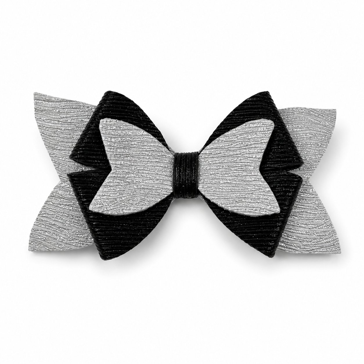 Glitter Detaylı Fiyonk Saç Tokası 11x5 cm Siyah-Gri