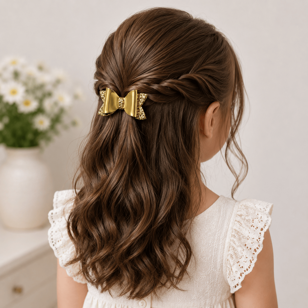 Glitter Detaylı Fiyonk Saç Tokası 2’li Set 6x3 cm Gold Simli