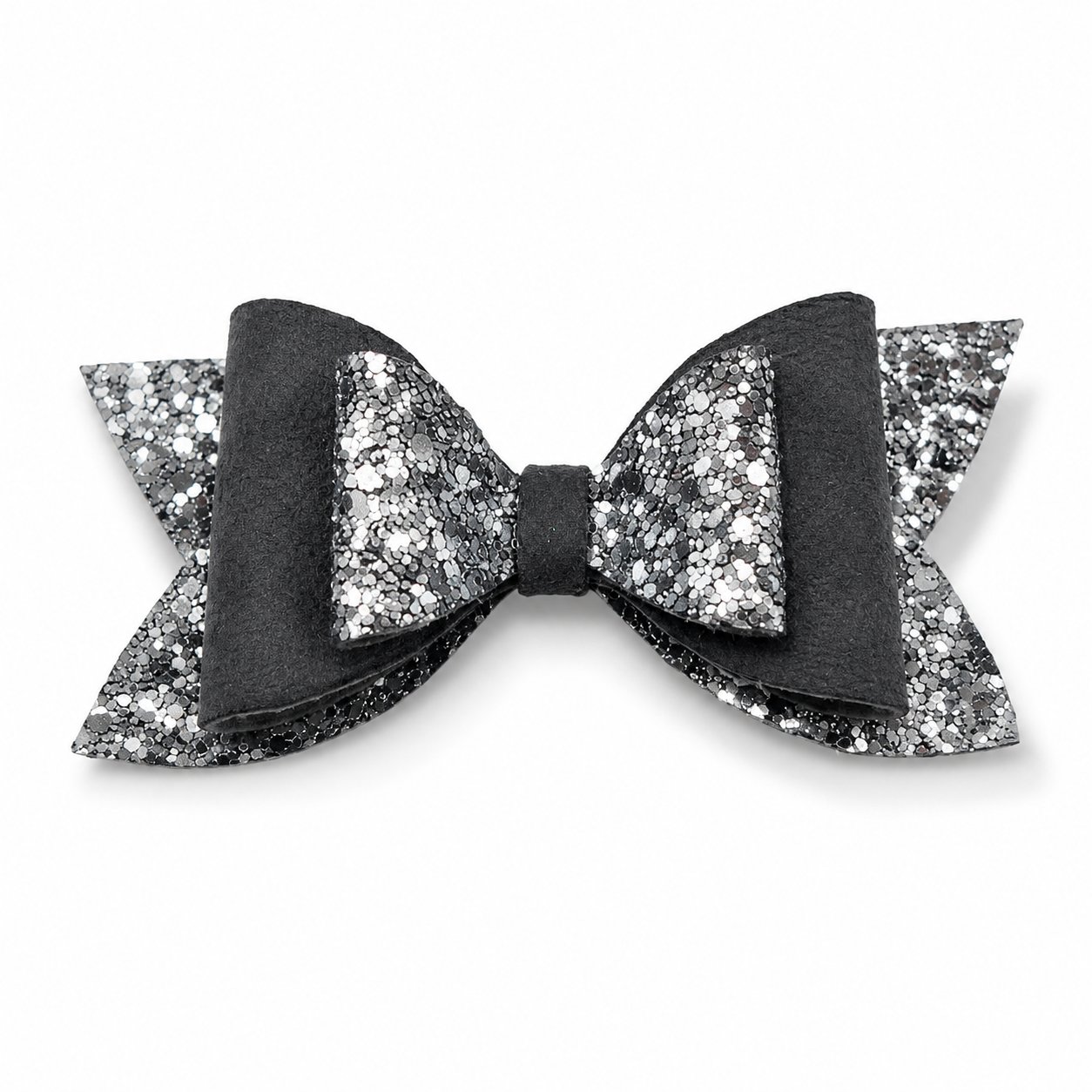 Glitter Detaylı Fiyonk Saç Tokası 9x5 cm Gri