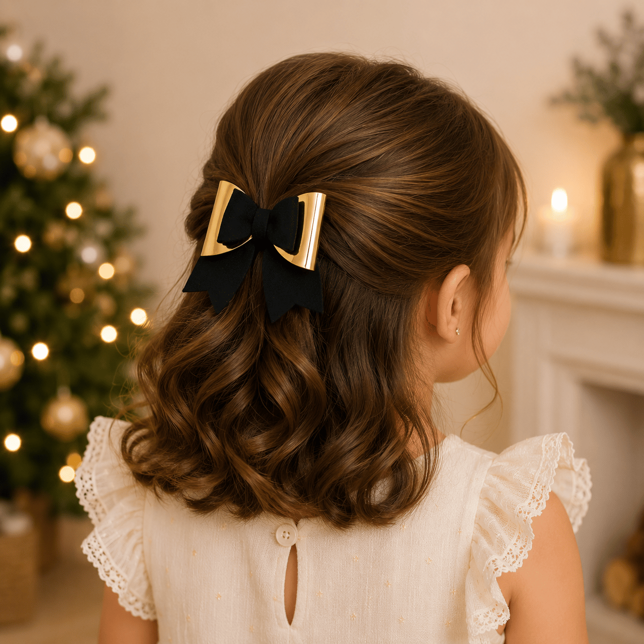 Glitter Detaylı Fiyonk Saç Tokası 9x6 cm Siyah-Gold