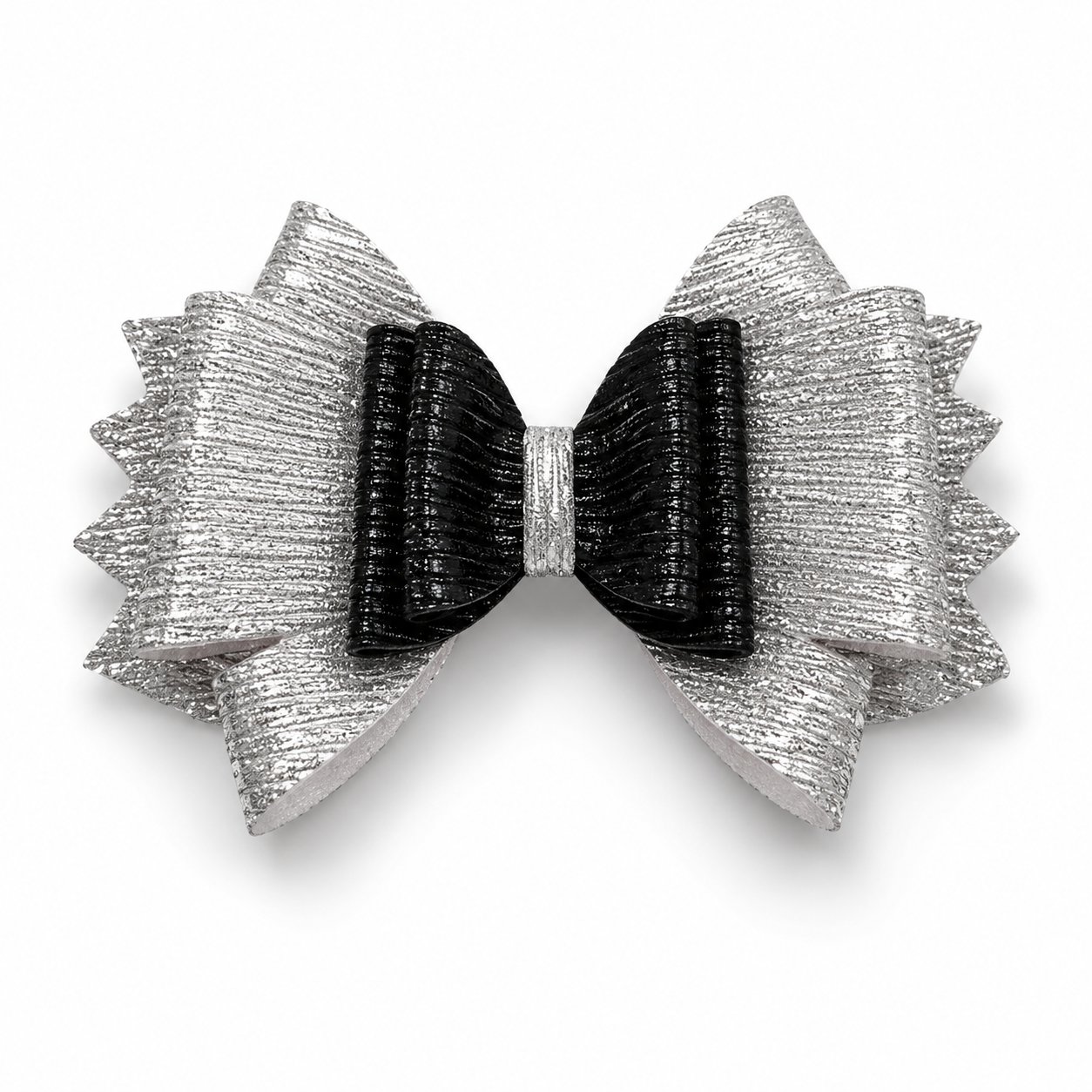 Glitter Detaylı Fiyonk Saç Tokası 9x6 cm Gri - Siyah
