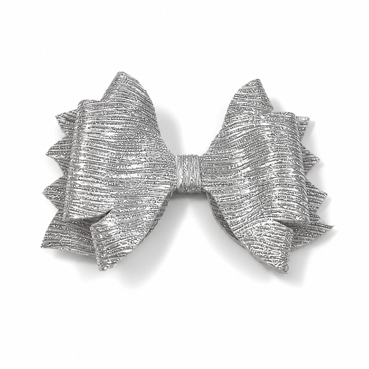 Glitter Detaylı Fiyonk Saç Tokası 9x7 cm Gümüş Gri