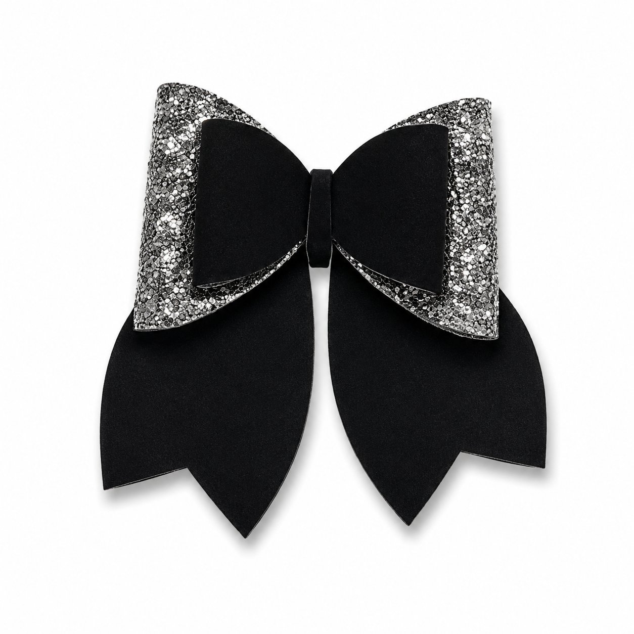 Glitter Detaylı Fiyonk Saç Tokası 9x8 cm Siyah - Gri