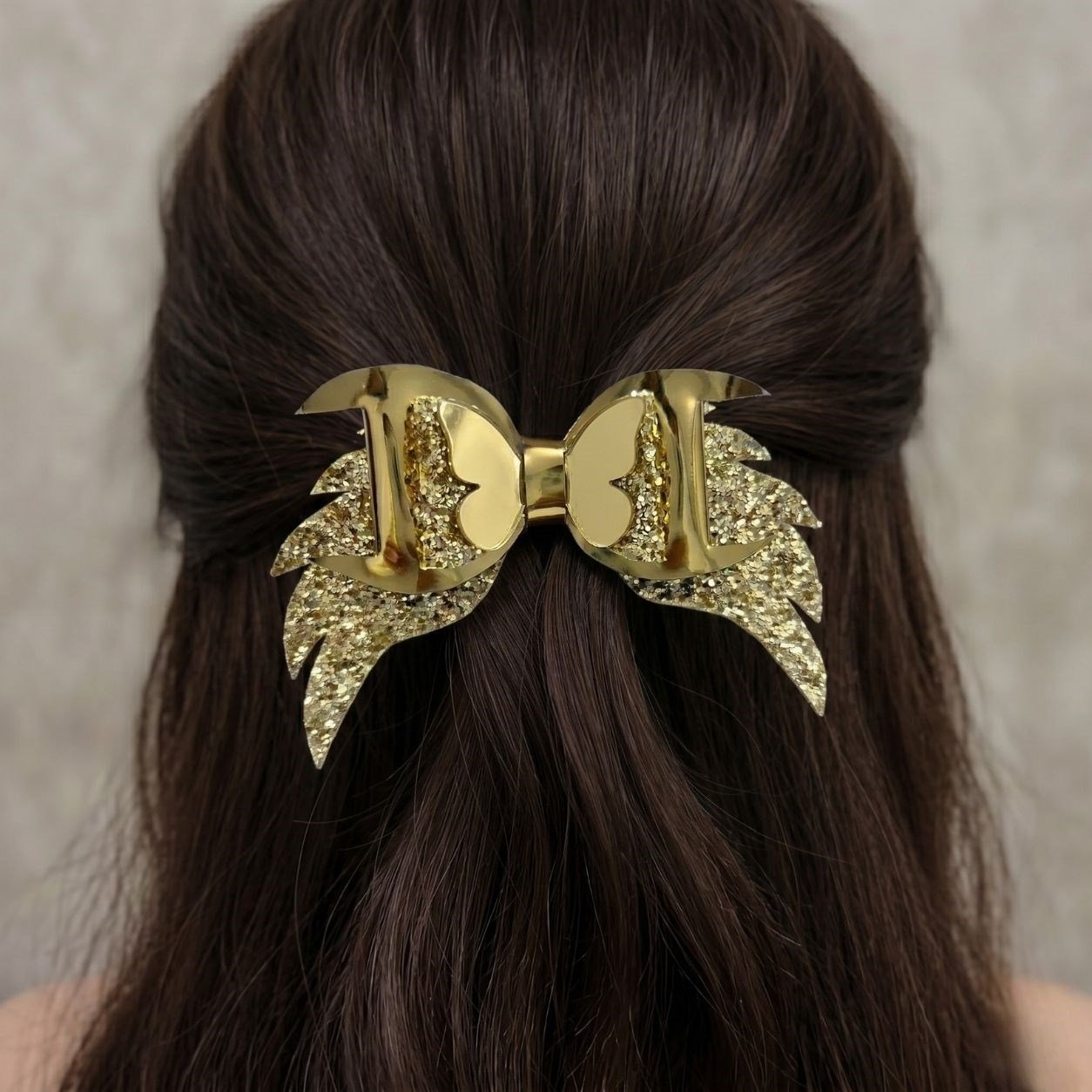 Işıltılı Glitter Tasarımlı Fiyonk Saç Tokası Gold