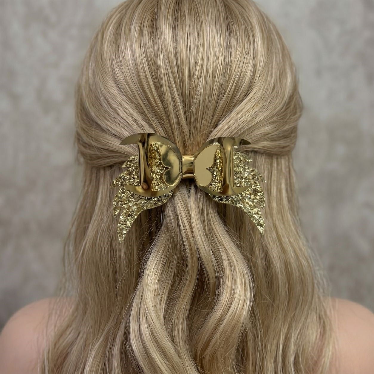 Işıltılı Glitter Tasarımlı Fiyonk Saç Tokası Gold