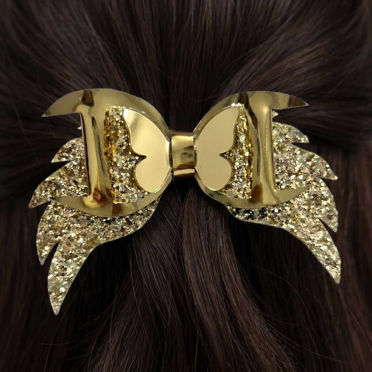 Işıltılı Glitter Tasarımlı Fiyonk Saç Tokası Gold