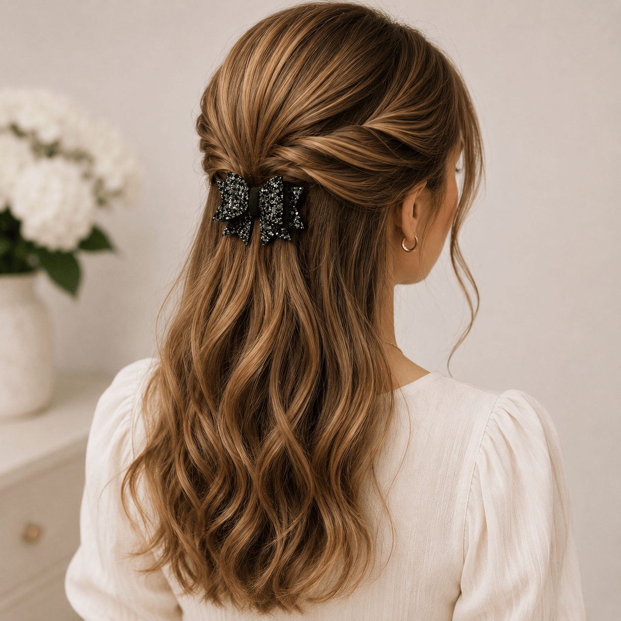 Işıltılı Glitter Tasarımlı Fiyonk Saç Tokası Gri Pullu