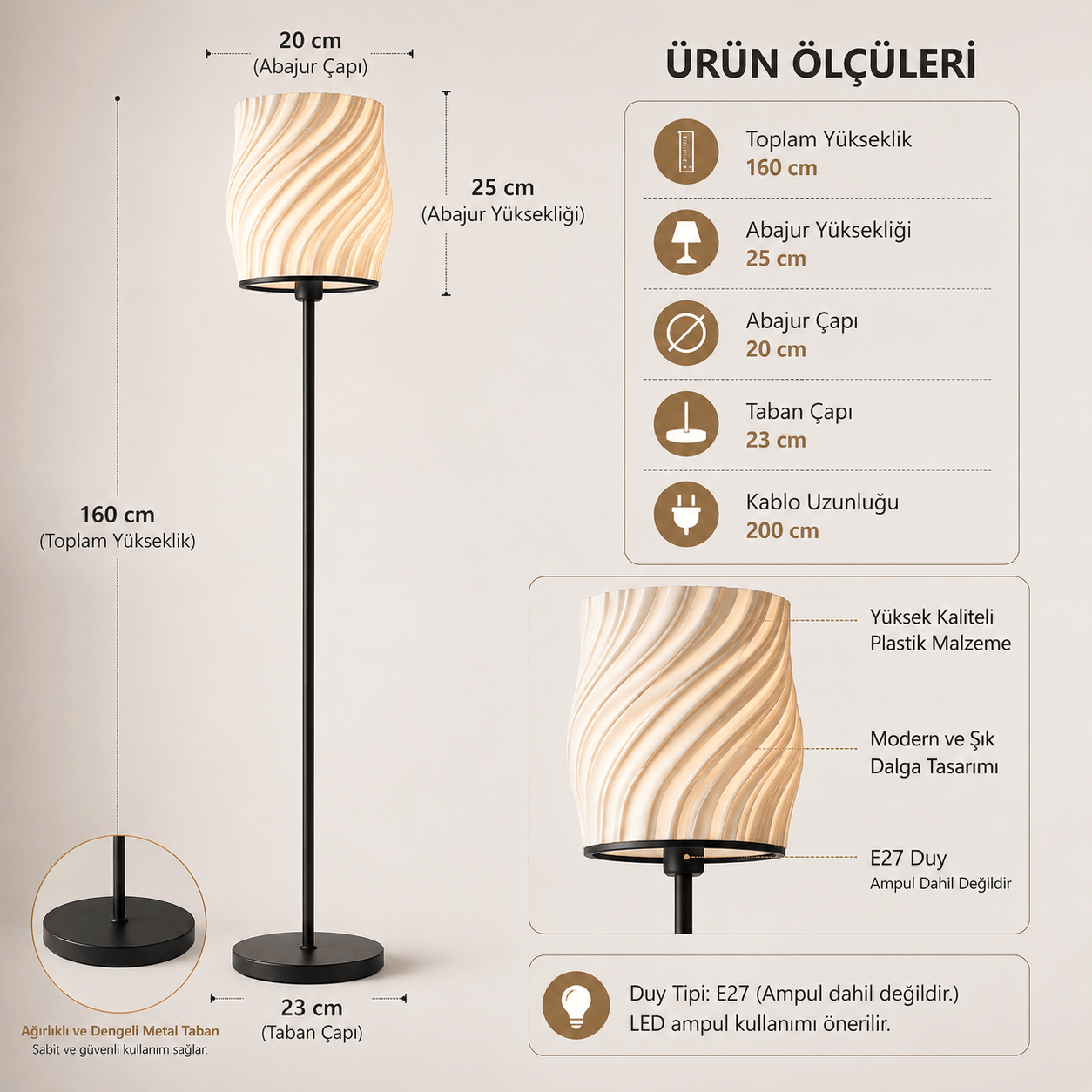Luna Lambader Salon Oturma Odasi – Salon Aydınlatması 150 CM Siyah