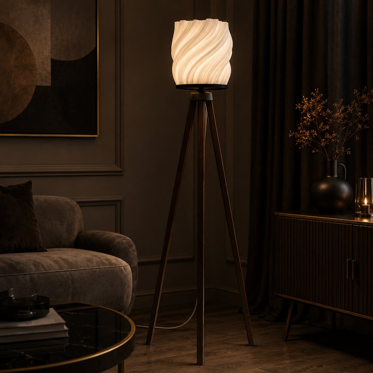 Luna Lambader Salon Oturma Odasi – Salon Aydınlatması 150 CM Kahverengi Ayaklı