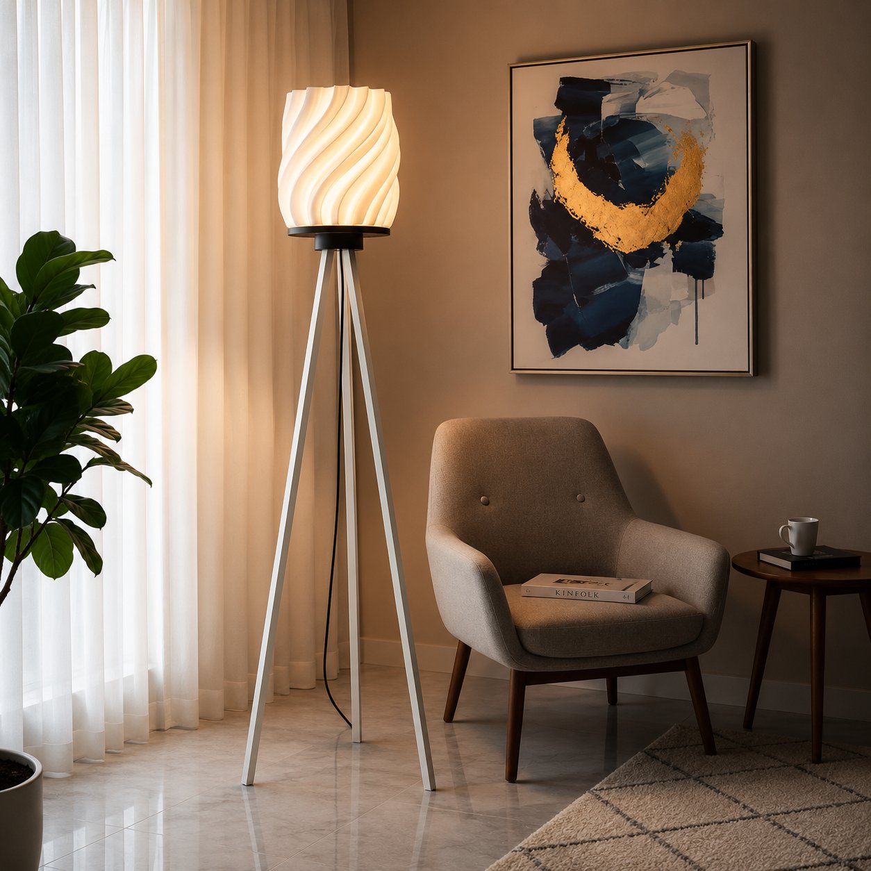 Luna Lambader Salon Oturma Odasi – Salon Aydınlatması 150 CM Beyaz