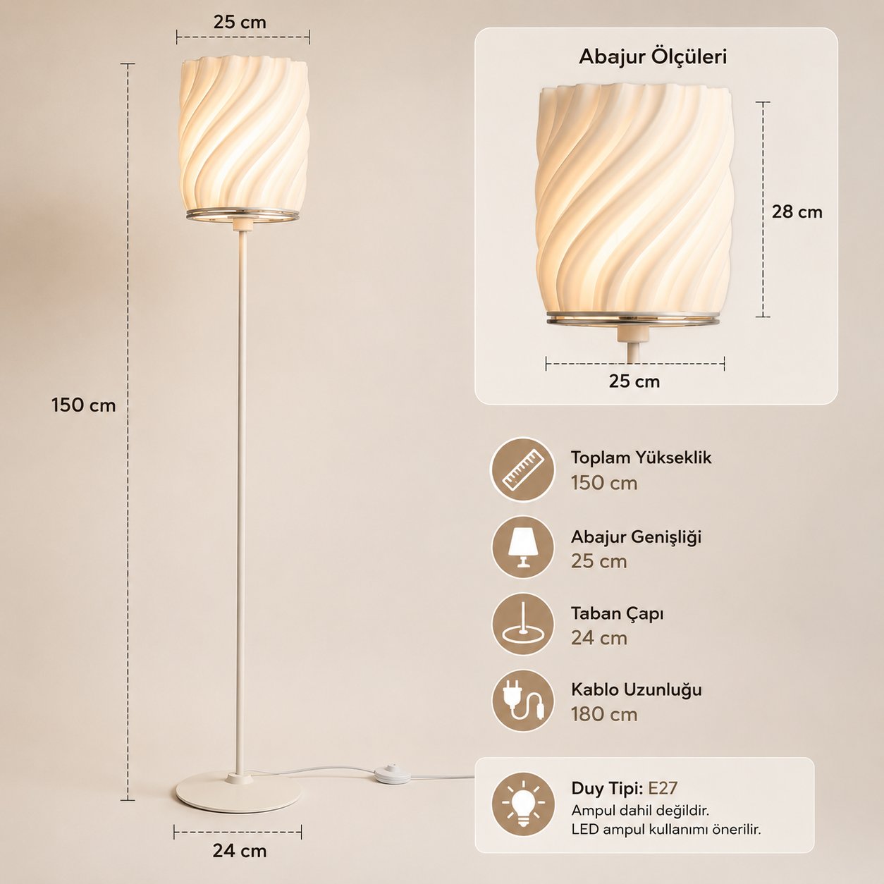 Luna Lambader Salon Oturma Odasi – Salon Aydınlatması 150 CM Ekru