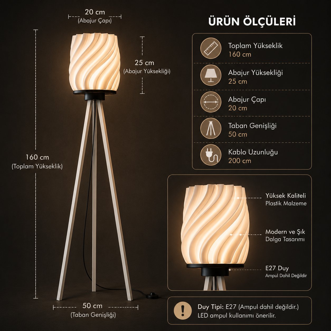 Luna Lambader Salon Oturma Odasi – Salon Aydınlatması 150 CM Beyaz