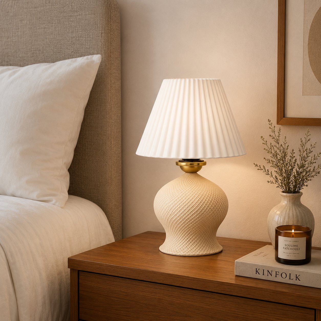 Luxury Tasarımlı Abajur – Yatak Odası ve Çocuk Odası İçin Dekoratif Aydınlatma 31x45 CM Alt Krem