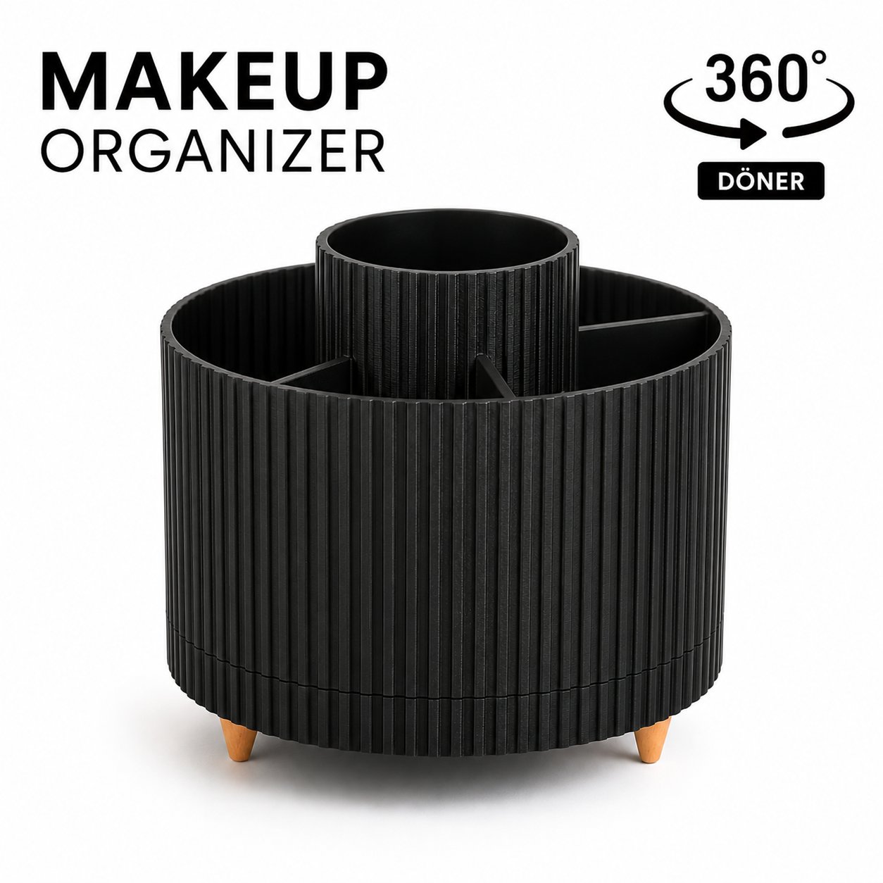 Masa Üstü Çok Amaçlı 360  Derece Dönen Organizer  – Dekoratif Ürün 20X20 CM Siyah