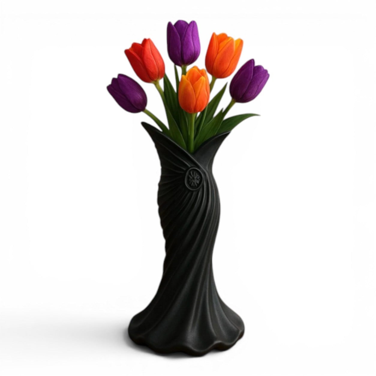 Plasti̇k İskandi̇nav Bohem Kadin Plasti̇k 3D Vazo 22 CM Siyah