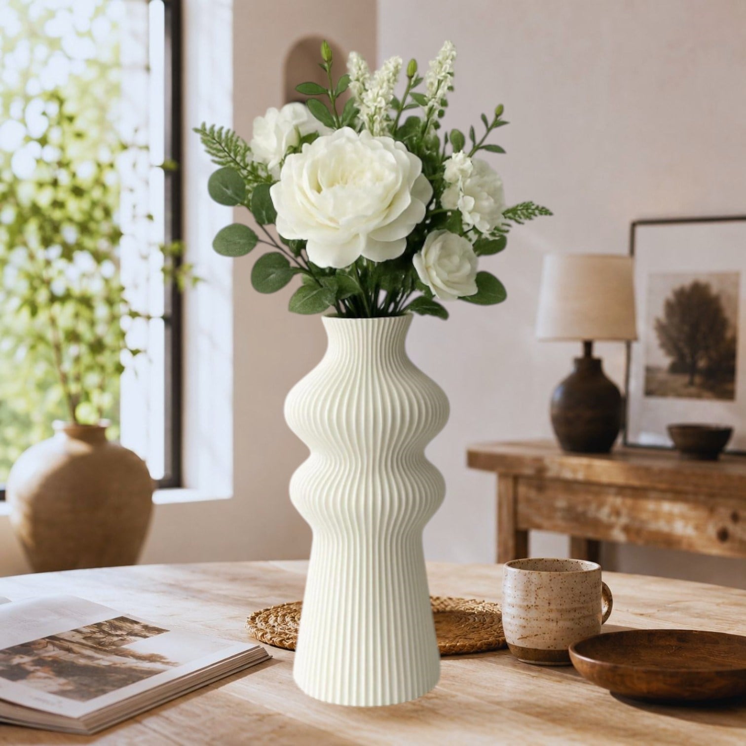 Premi̇um İskandi̇nav Rusti̇k Plasti̇k 3D Dekorati̇f Vazo Beyaz