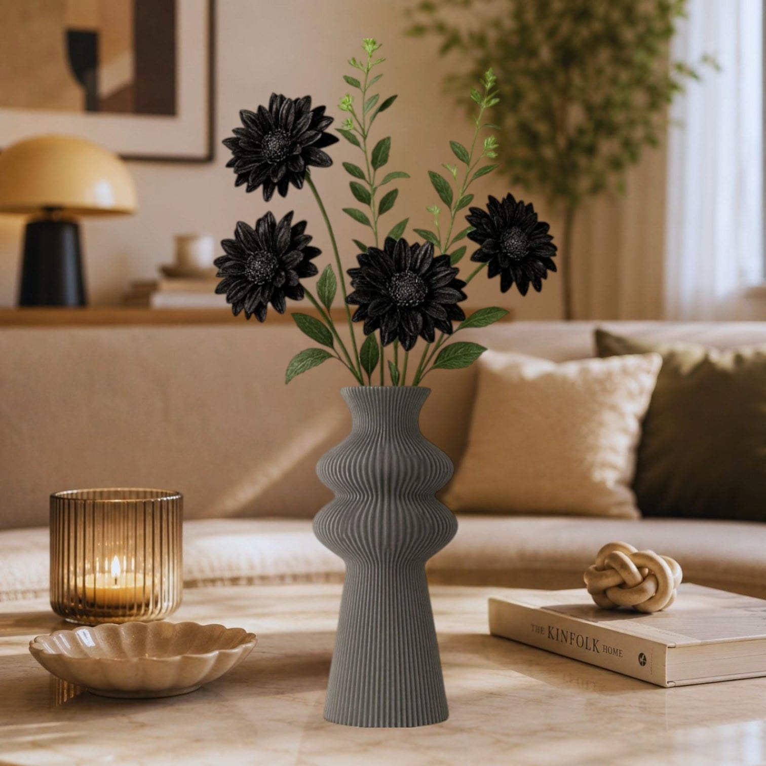 Premi̇um İskandi̇nav Rusti̇k Plasti̇k 3D Dekorati̇f Vazo GRİ