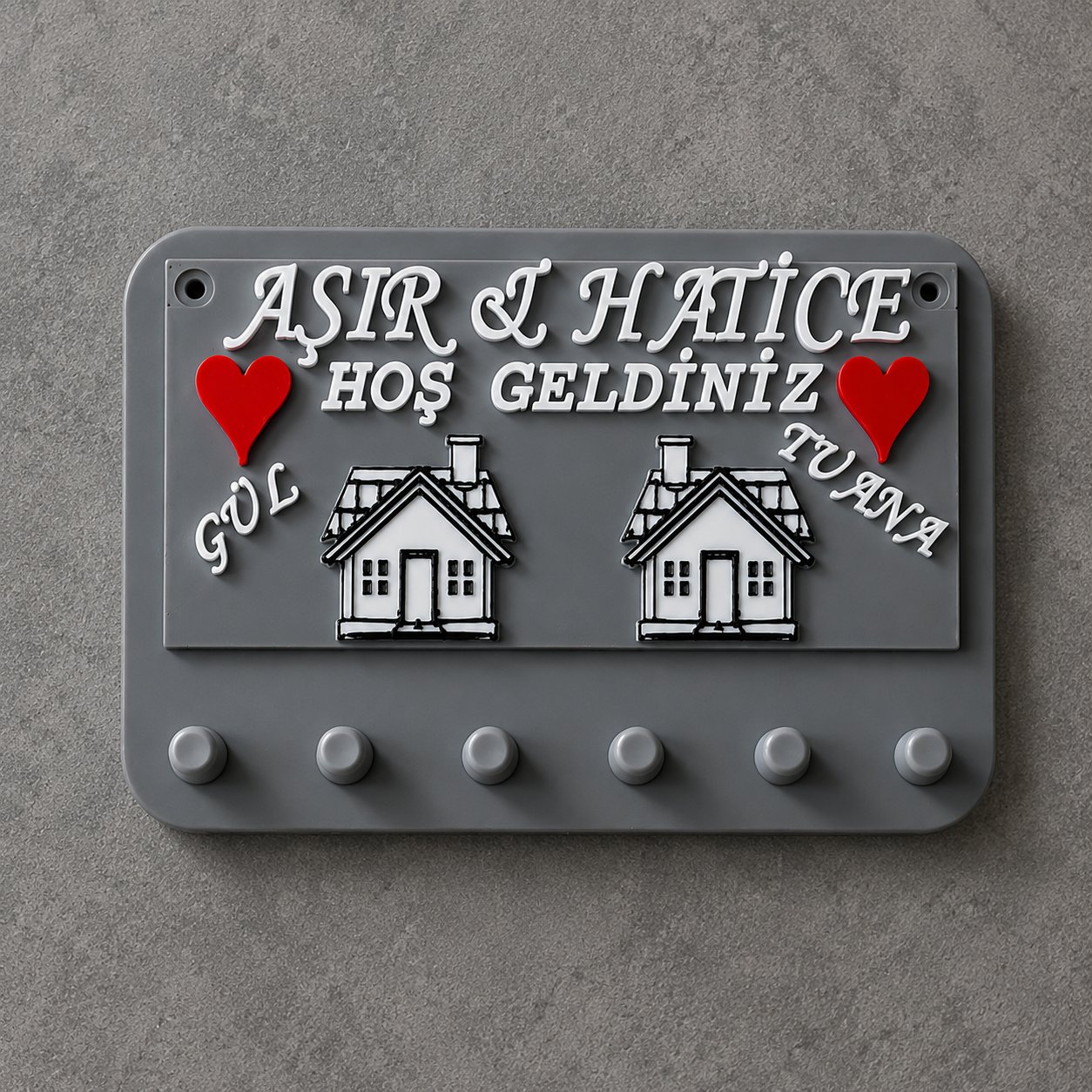 Premium Kişiye Özel Tasarlanabilir House Dekoratif Duvar Anahtarlık Askısı Gri