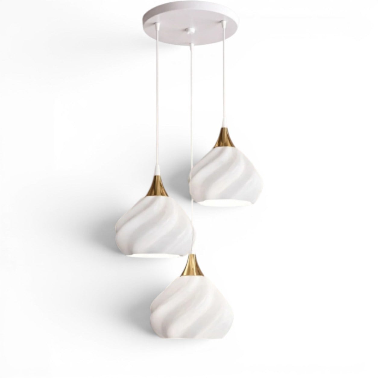 Pumpki̇n Salon Oturma Odasi Üçlü Sarkıt Avize 3D – Salon Aydınlatması 70 CM Beyaz-Gold