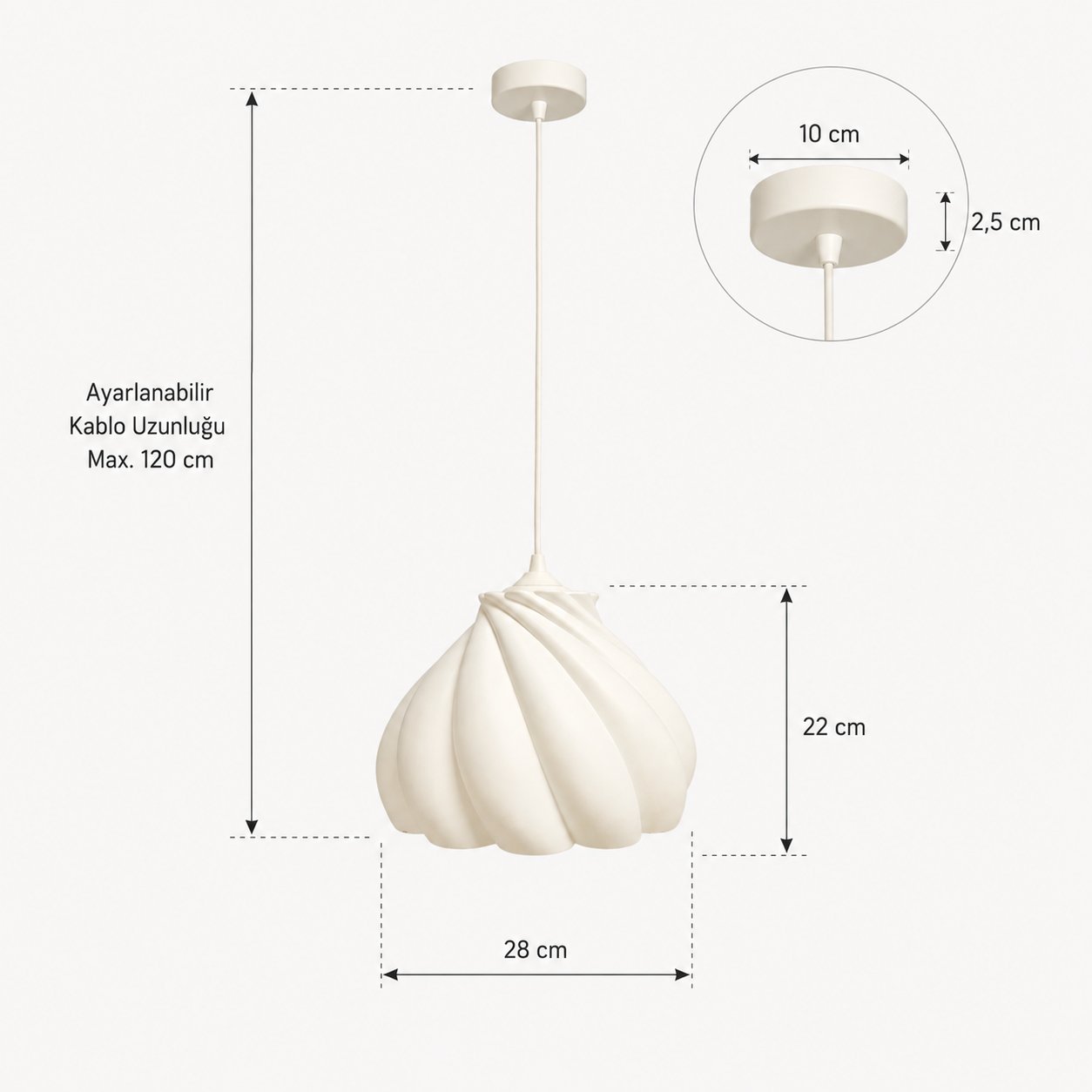 Pumpkin Tekli Avize Yatak Odası Mutfak Sarkıt Avize – Salon ve Oturma Odası Aydınlatması 70CM Beyaz
