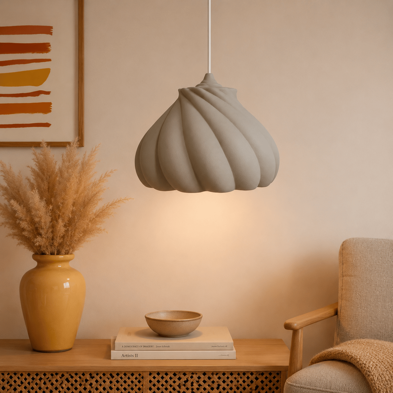 Pumpkin Tekli Avize Yatak Odası Mutfak Sarkıt Avize – Salon ve Oturma Odası Aydınlatması 25X25 CM Gri