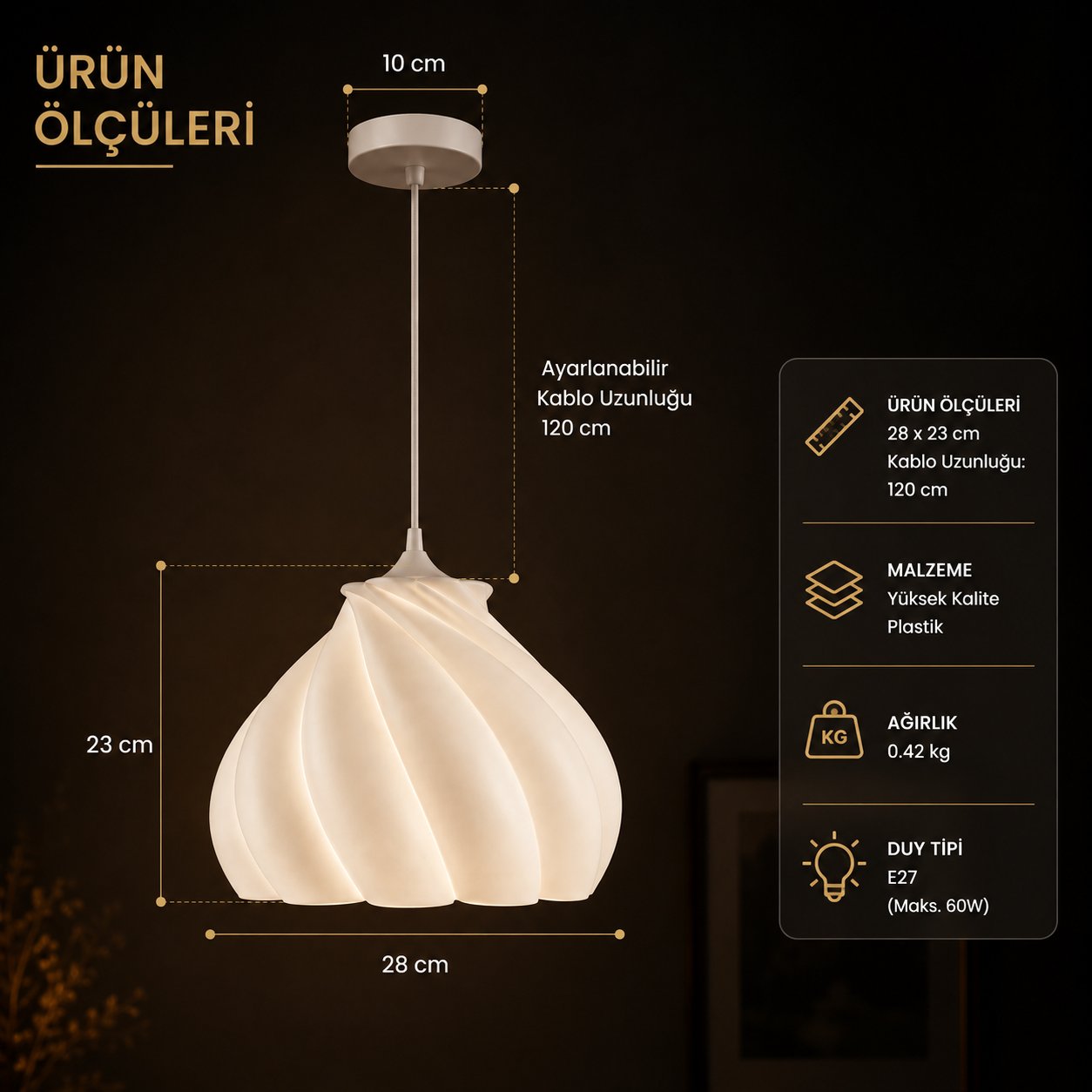 Pumpkin Yatak Odası Mutfak Sarkıt Avize – Salon ve Oturma Odası Aydınlatması 25X25CM Krem