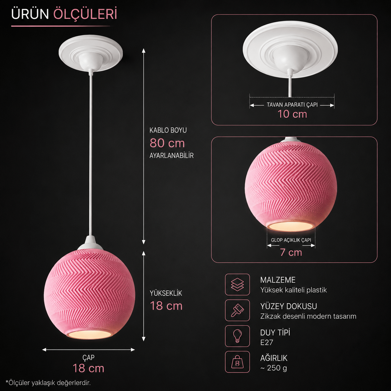 Sarkıt Avi̇ze Çocuk Odası Mutfak Salon Aydınlatması 14 X 15 CM Pembe