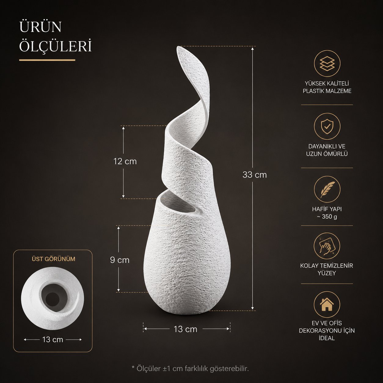 Sarmal Beton Dekorati̇f Vazo 3D Beyaz