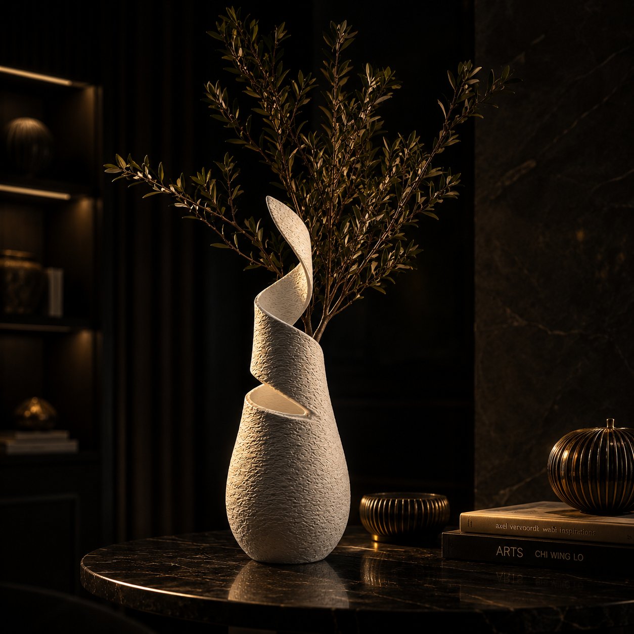 Sarmal Beton Dekorati̇f Vazo 3D Beyaz