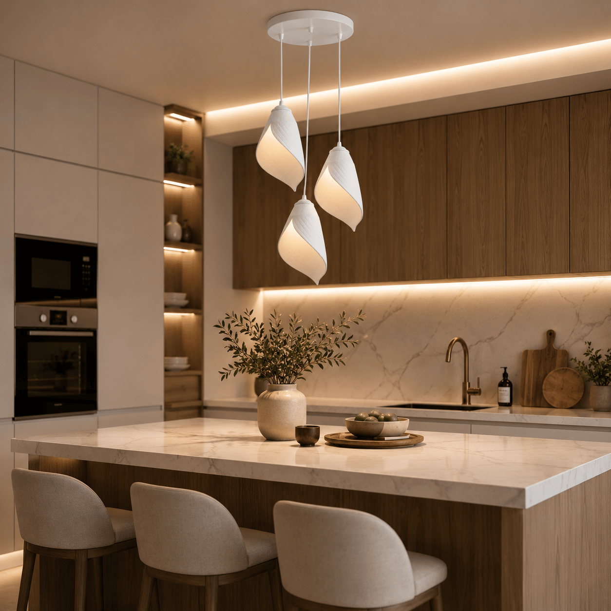 Yaprak Şekilli Beton Dokulu Salon / Oturma Odası Üçlü Sarkıt Avize