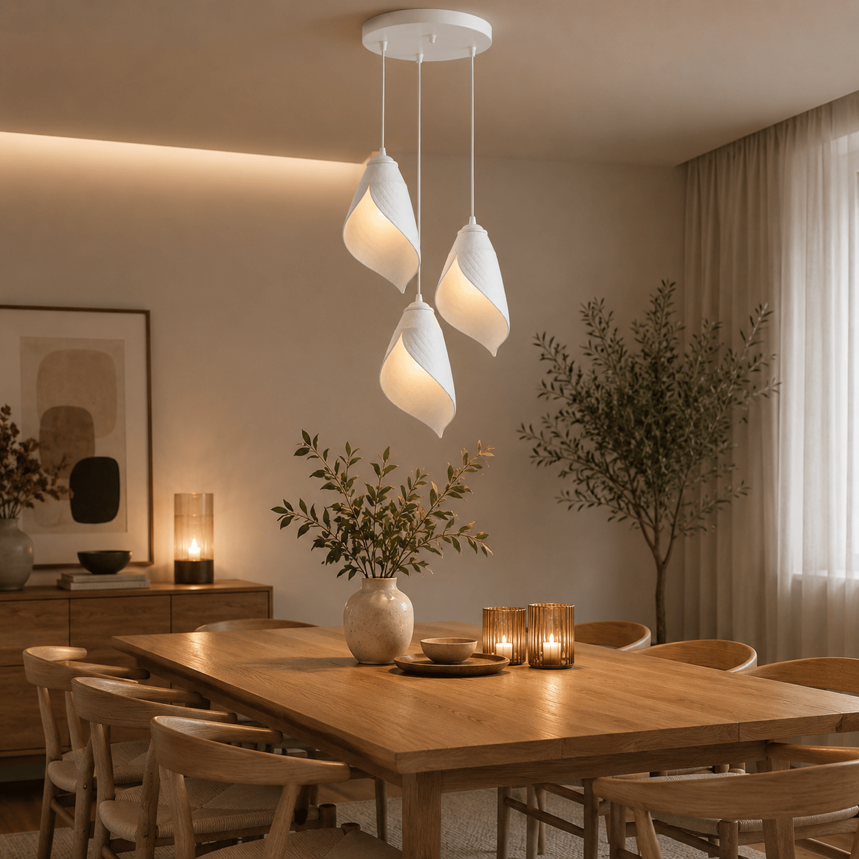 Yaprak Şekilli Beton Dokulu Salon / Oturma Odası Üçlü Sarkıt Avize