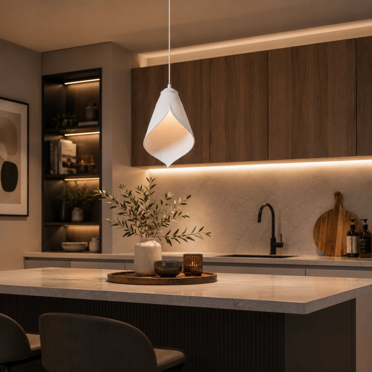 Yaprak Şekilli Beton Dokulu Salon / Oturma Odası Sarkıt Avize