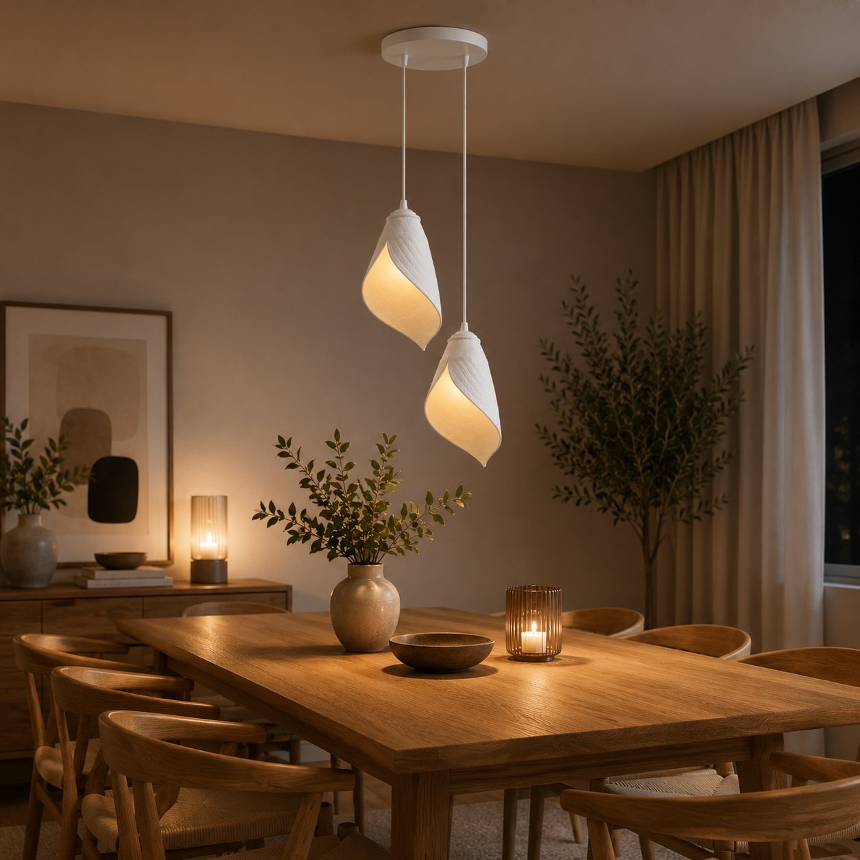 Yaprak Şekilli Beton Dokulu Salon / Oturma Odası İkili Sarkıt Avize