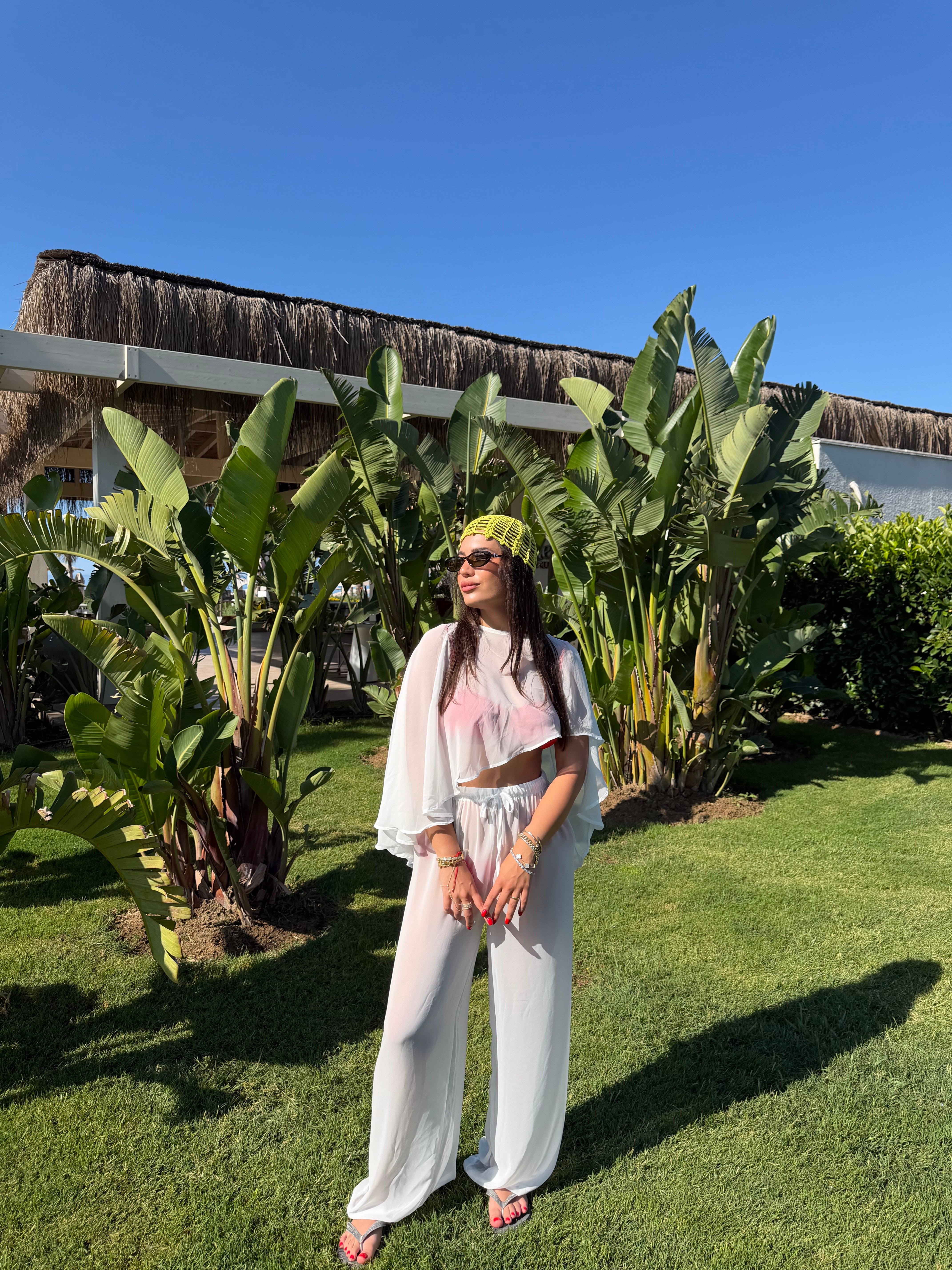 BEYAZ ŞİFON BEACHWEAR TAKIM