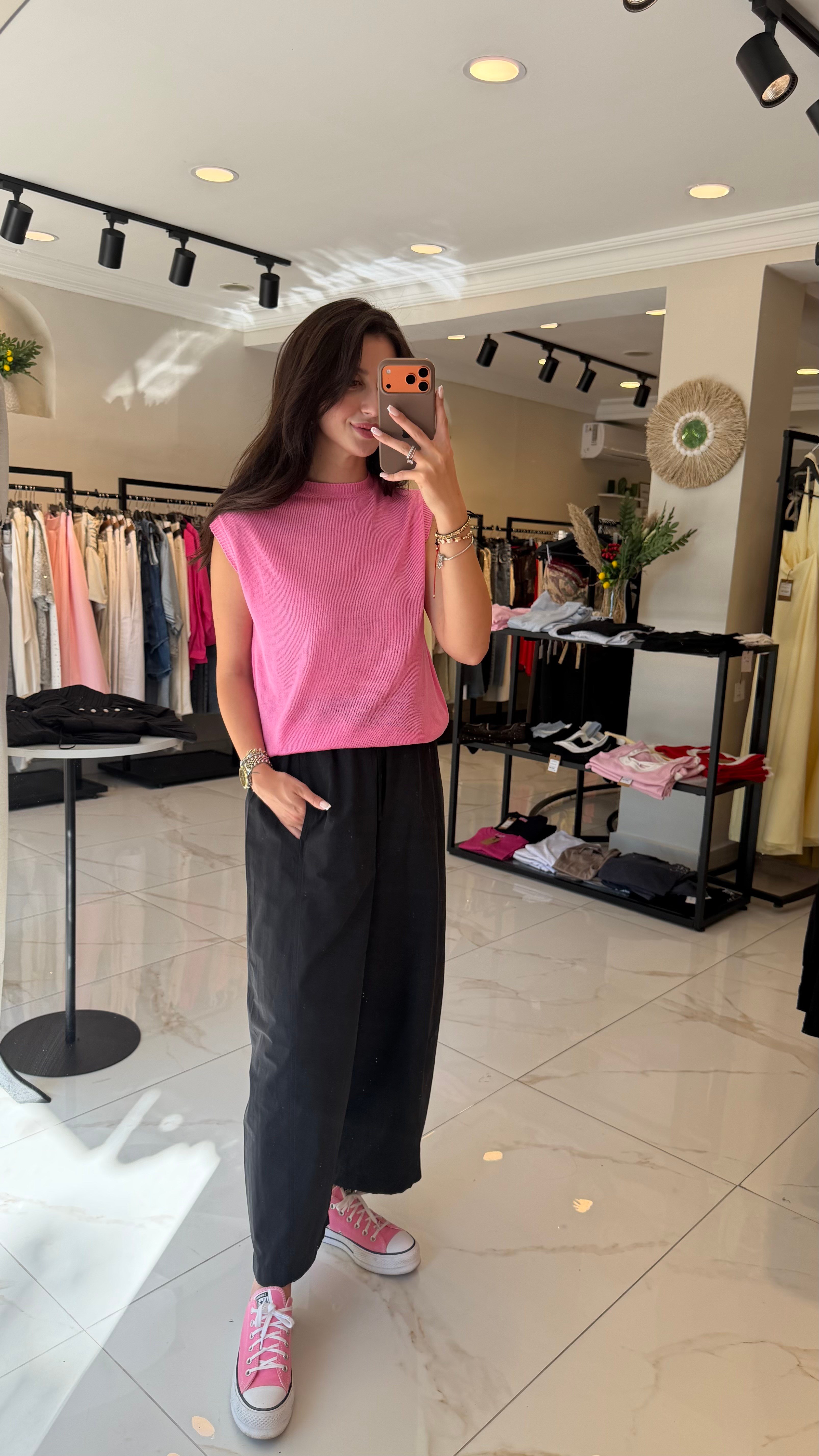 SIFIR KOL TRİKO PEMBE 